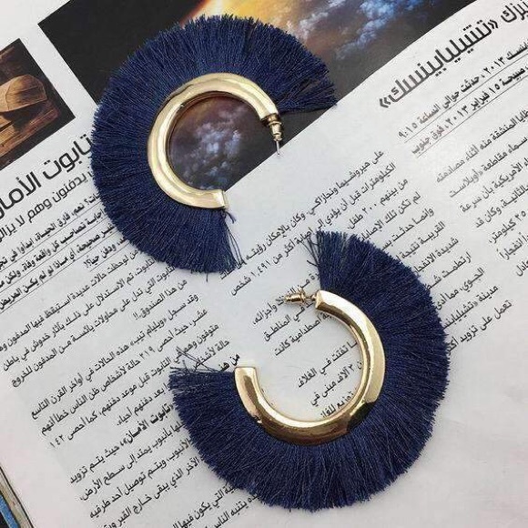 LOXLUX Jewelry Jewelry - Navy blue hoop tassel earrings